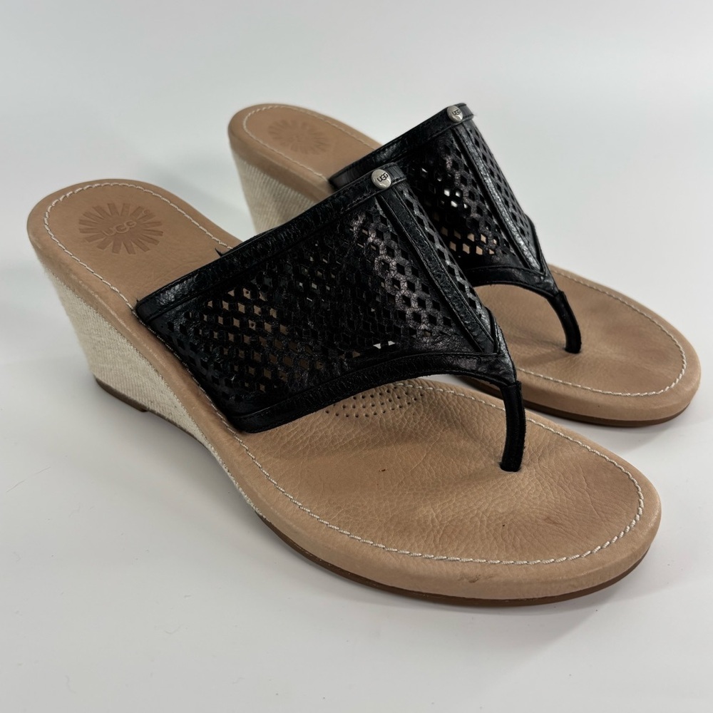 Ugg Solena leather wedge sandals black 9.5 *Runs small, fits like an 8 - Picture 2 of 12